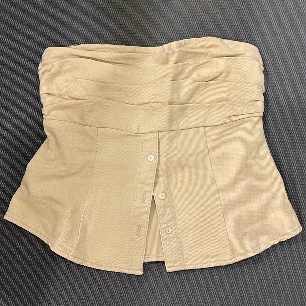 Love Bonito khaki denim strapless pleated crop top. NWOTs size M